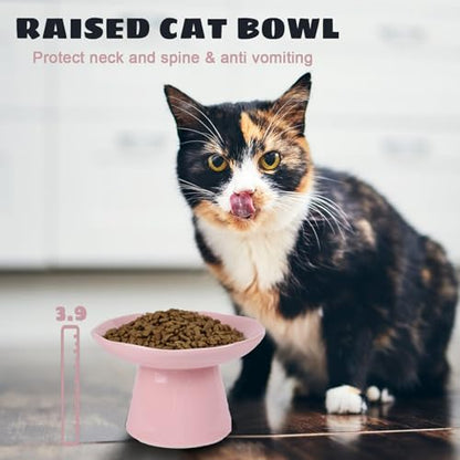Extra Wide 6.1" Raised Cat Food Bowl, Shallow Ceramic Elevated Cat Feeder, Anti Vomiting, Stress Free, Whisker Fatigue, Pet Food or Water Bowl, Pink - color: Pink-Shallow