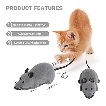 Auto Moving Mouse Cat Toy, Interactive Cat Toys Wireless Electronic Fake Mouse Rat Pet Toy Running Wheel Plush Rat Chasing Prank Toy for Cats Dogs Kids Novelty Gift By Greatstar (Grey, No Controller) - color: Grey, No Controller
