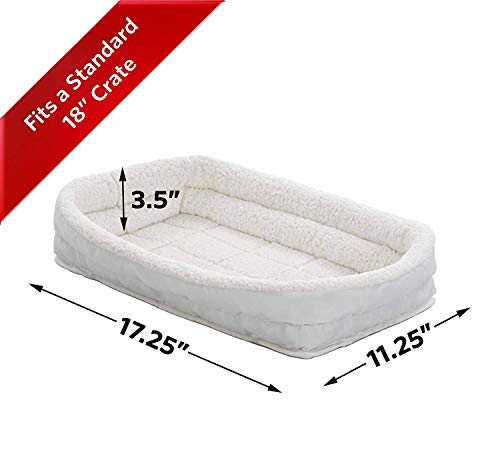 MidWest Homes for Pets XXS QuietTime Double Bolster Pet Bed, White Plush 18-Inch Crate Mat with Stacked Bolsters, Machine Washable, Secure Fit with Elastic Straps - color: White Plush, size: 18-Inch