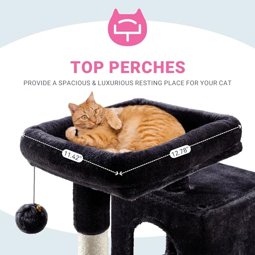 Allewie 29 Inches Cat Tree Tower/Plush Perches Platform/Condo/House/Sisal Scratching Posts/Multi-Level Activity Center Furniture for Kittens/Dark Grey - color: Dary Grey