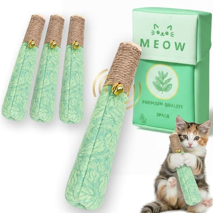 3 Pack Catnip Toys, Interactive Cat Toys for Indoor Cats with Chew Rope & Bell, Fun Kitten Teething Chew and Kicker Toys, Relieve Boredom & Anxiety