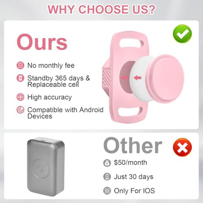 Smart Pet Tracker for Collar - Dog Trackers Pet Location Tracker with Holder, No Monthly Fee, Anti-Lost Tracking Device for Pets, Luggage, Bag Straps, Compatible with Google Android Only(Not for iOS) - color: Pink