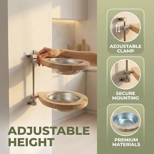 Elevated Cat Bowls,Raised Dog Food Bowls,Adjustable Wall Mounted Pet Feeder for Dogs & Cats, Tilted Angle Design for Neck & Spine Relief, Space Saving Easy Clean Feeding Station