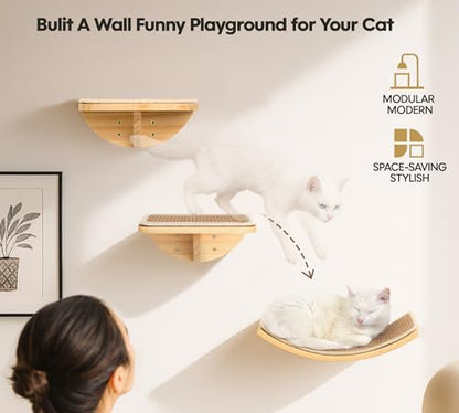 Wall Mounted Cat Steps 2 Pack – Square Wood Cats Shelves with Felt Cushions for Climbing, Jumping & Resting - color: Foam/Felt-Wood, size: 2 Steps