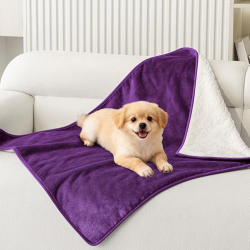 Smiry Waterproof Dog Bed Blanket, Leakproof Pet Throw Blanket for Bed Couch Sofa, Reversible Sherpa Fleece Furniture Protector Cover for Small Medium Large Dogs Cats (Purple, 32x40 inches) - color: Purple, size: 32x40 inches