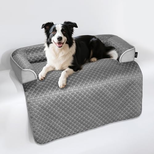 Cooling Mat for Dogs, Self Cooling Dog Bed for Couch, Orthopedic Pet Sofa Bed with Removable Washable Cover, for Crate Floor Car, Durable & Non-Gel, 41 x 37 inch, Grey - color: Cooling Grey, size: Large