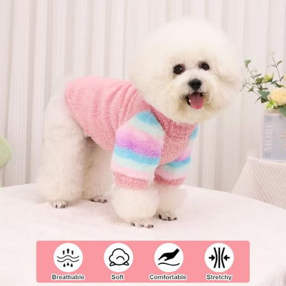 Dog Sweater for Small Winter Warm Fleece Turtleneck Sweatshirt Clothes Boy Girls Pet Pullover with Rainbow Sleeves Cat Apparel Stretchy Outfit(Pink, X-Small) - color: Pink, size: X-Small