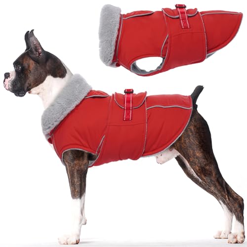 Lelepet Warm Dog Coat Waterproof Dog Jacket Reflective Fleece Vest with Adjustable Buckle Hook & Loop, Windproof Winter Jacket Dogs Coats for Small Medium Large Dogs, Red, S - color: Red, size: S