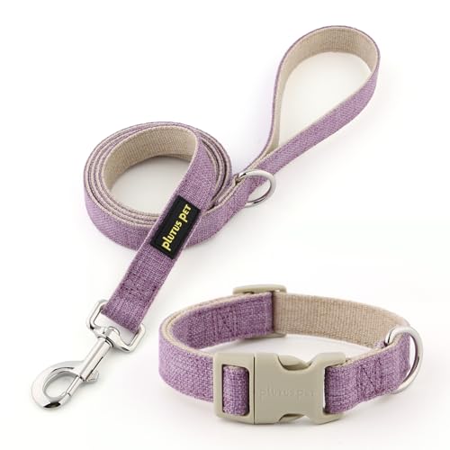 Plutus Pet Cotton Hemp Dog Collar and Leash Set, Adjustable Collar for Small, Medium, and Large Dogs, Heavy Duty and Soft on Skin, Lavender, S - color: Lavender, size: Small