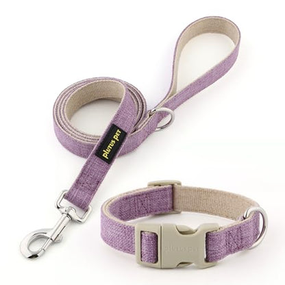Plutus Pet Cotton Hemp Dog Collar and Leash Set, Adjustable Collar for Small, Medium, and Large Dogs, Heavy Duty and Soft on Skin, Lavender, XS - color: Lavender, size: X-Small