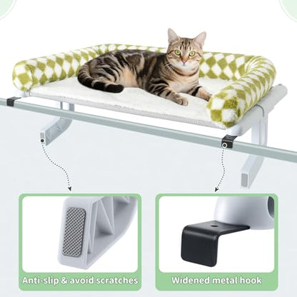 Cat Window Perch Hammock Sturdy Windowsill Bed Seat for Large Cats No Drilling No Suction Adjustable Kitty Shelf with Washable Cover Easy Assembly Holds up to 40 lbs 24.8 * 15 in (Green, L) - color: Green, size: 24.8x15in