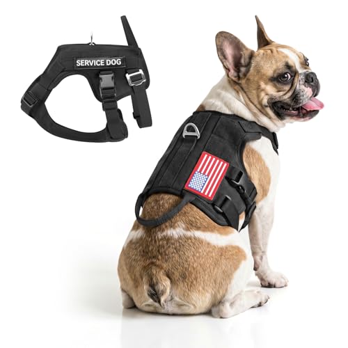 Tactical Dog Harness for Small and Medium Breed - Mesh Breathable Dog Harness Escape Proof with Handle - No Pull Military Service Dog Vest with Removable Patches for Walking,Training,Hiking - color: Black, size: S(Chest:17-22")