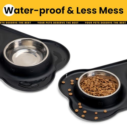 Conlun Stainless Steel Dog Bowls with Non-Slip Silicone Mat, Spill Proof Food & Water Bowls Set, Easy Clean Puppy Food Dish, Dishwasher Safe, Suitable for Dogs Cats Pet Under 20lbs, Small, Black - color: Black, size: Small-13 oz