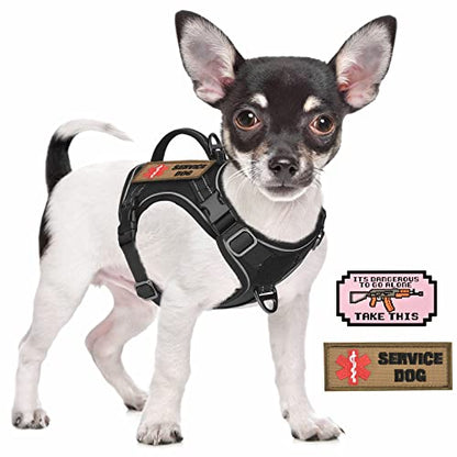 Tactical XS Dog Harness, Military Service Dog Vest with Vertical Handle, No Pull Outdoor Training Small Puppy Vest Chihuahua Harness (Black, XS) - color: Black