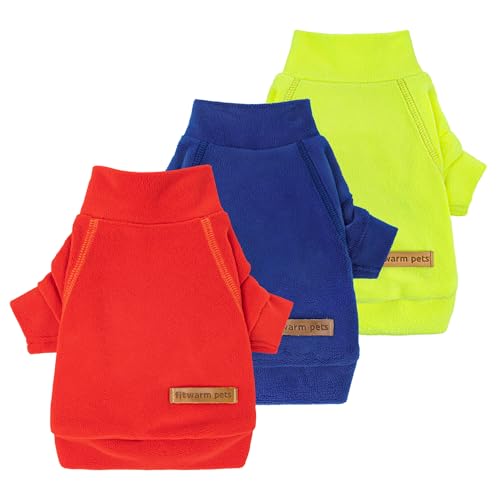 Fitwarm 3 Pack Classic Fleece Dog Sweater, Winter Clothes for Small Dogs Boy Girl, Turtleneck Dog Sweatshirt, Pet Apparel, Orange Red, Royal Blue, Neon Yellow, XS - color: Red-Blue-Yellow, size: X-Small