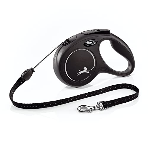 FLEXI New Classic Cord Retractable Dog Leash for Medium Dogs up to 44 lbs. – 16 ft., Black | Tangle-Free Pet Walking Leash with One-Handed Brake, Pause, Lock|German Quality Product - color: Black, size: Medium - 16 Feet (Cord)