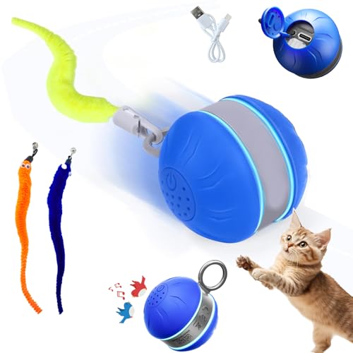 Speedy 2.0 Tail Interactive Cat Toys for Bored Indoor Adult Cats,Rechargeable Automatic Cat Toy Balls Self Moving Chirping,Electric Cat Ball Toy for Smart Kitten Enrichment Exercise Essentials(Blue) - color: Blue