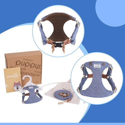 No Pull xs Dog Harness with Multifunction Dog Leash,Soft Adjustable No Choke Escape Proof Pet Harness Vest,Denim Light Blue,XXS - color: Pocket-Light Blue, size: XXS