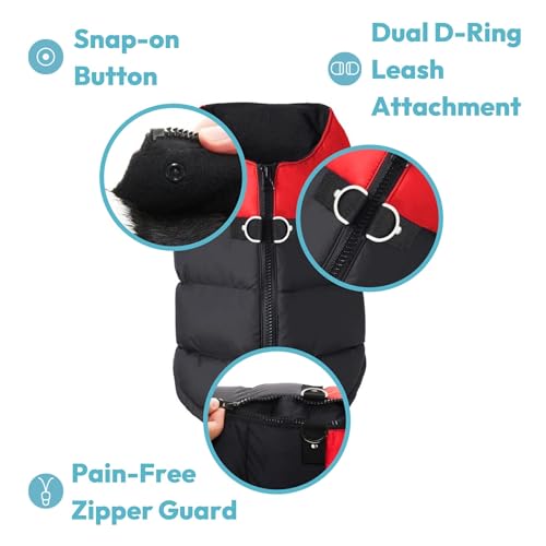 Gooby Padded Vest Dog Jacket - Blue, X-Small - Warm Zip Up Vest Fleece Jacket with Dual D Ring Leash Water Resistant for Small to Medium Dogs - color: Blue, size: X-Small