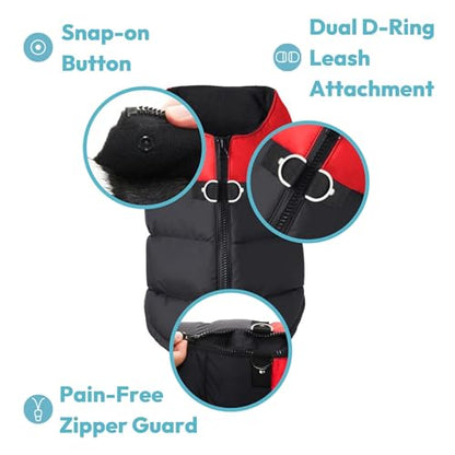 Gooby Padded Vest Dog Jacket - Purple, X-Small - Warm Zip Up Vest Fleece Jacket with Dual D Ring Leash Water Resistant for Small to Medium Dogs - color: Purple, size: X-Small