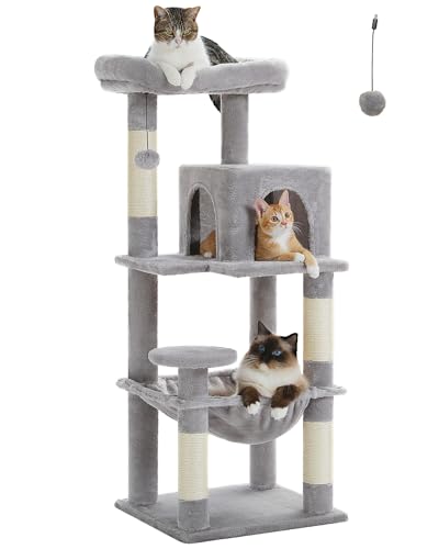 MUTTROS Cat Tree for Indoor Cats, 45.7" Multi-Level Cat Tower with Large Metal Frame Hammock, Cat Condo with 4 Scratching Posts and Top Perch for Small Medium Kitty, Grey - color: Grey, size: 45.7in