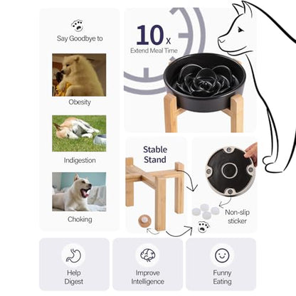 8.26 in Black Dog Bowl Slow Feeder Ceramic for Medium and Large Breed,Elevated/Raised Slow Feeding Dog Food Water Dish Heavy Weighted,Puppy Dish for Fast Eaters,Puzzle Eating Bowl Modern Maze - color: Upgraded Black Slow Feeder Elevated