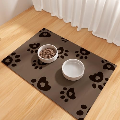 BLESWIN Pet Feeding Mats 12"x20", Water Absorbing Mat for Dog Bowl, Water Bowl Mat for Dogs Waterproof, Non Slip Mat for Dogs, Dog Water Bowl Mat for Messy Drinkers, Cat Mat for Food and Water, Brown - color: Brown, size: 12"x20"