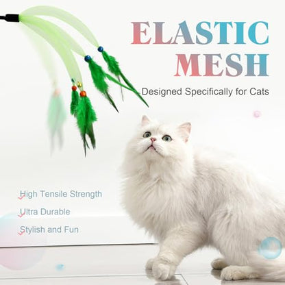 Cat Feather Wand Toy - Cat Teaser Toy Wand with 4 Flexible Feather Teaser Refills, Interactive Cute Tassel Cat Toys for Indoor Cats Kittens - color: Plants