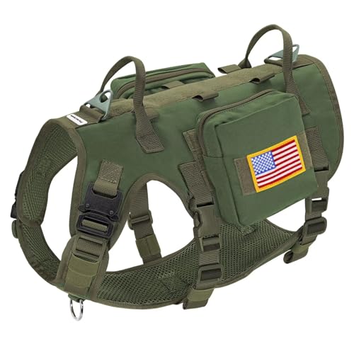 Dog Harness Medium Sized,Tactical Dog Harness with Handle,No Pull Military Style Service Dog Vest with Pockets Adjustable for Medium Large Dogs,Green,Chest 22-35" - color: Green, size: M:Chest 22-35",Fit 30-80lbs