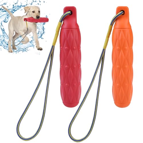 KOOLTAIL Floating Dog Pool Toys - Bright Bumper Interactive Water Toy, 2 Pack EVA Chew Fetch Toy for Summer Beach Play, Durable Training Toy with Nylon Rope for Small Medium Large Dogs, Red & Orange - color: Red+Orange