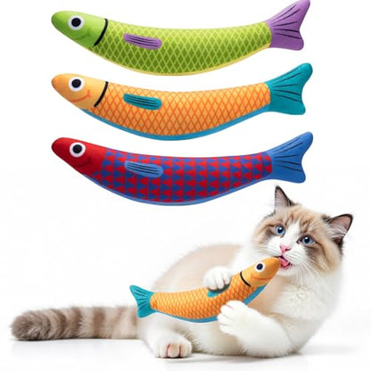 PetBusy Cat Toys with[5000mg A+Natural Catnip &Silvervine] [Baby Grade] Interactive Soft Chew Kicker Cat Toys for Indoor Cats & Kittens, [Crinkle &Bell] Fish Sound Toy, Drives Bored Cat Crazy with Fun - color: Red+Green+Yellow