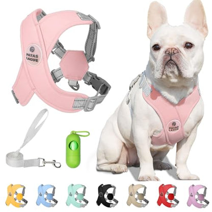 Dog Harness with Leash Set Adjustable Soft Padded Step-in Dog Vest No Choke No Pull Reflective for Small Pets with Poop Bags and Dispenser, Solid and No-chew, Pink XS - color: Pink, size: XS (Neck 16-19.1'' Chest 18.8-21.5'')