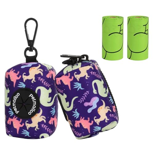 Attachment,Waste Bag Dispenser Zippered Pouch, Fits Any Leash, Includes Free Roll of Dog Bags, Poop Bag Dispenser - 2 Packs, Little Dinosaurs - color: Little Dinosaurs