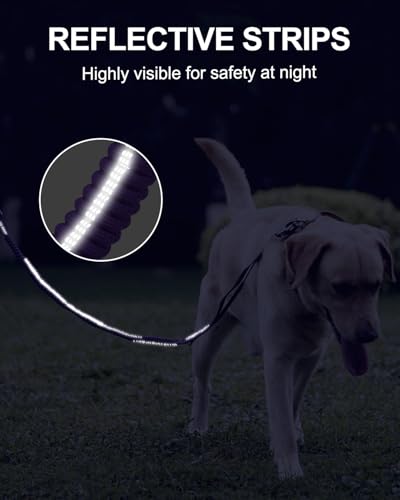 Joytale Tactical Dog Leash Heavy Duty, 4-6FT Shock Absorbing Bungee Lead with 2 Padded Handle, Metal Carabiner Clip, Car Seatbelt, Strong No Pull Leash for Medium Large X-Large Dogs, Purple - color: Purple