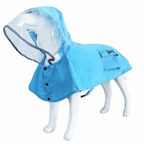Dog Waterproof Raincoat with Poncho Hoodie, High Reflective Adjustable Yellow Pet Rain Jacket with Leash Hole for Small Medium and Large Dogs (Blue, X-Small) - color: Blue, size: X-Small: 4-9lbs