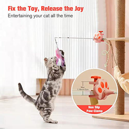 BEBOBLY 3-in-1 Retractable Cat Wand Toy for Indoor Cats - color: Pink