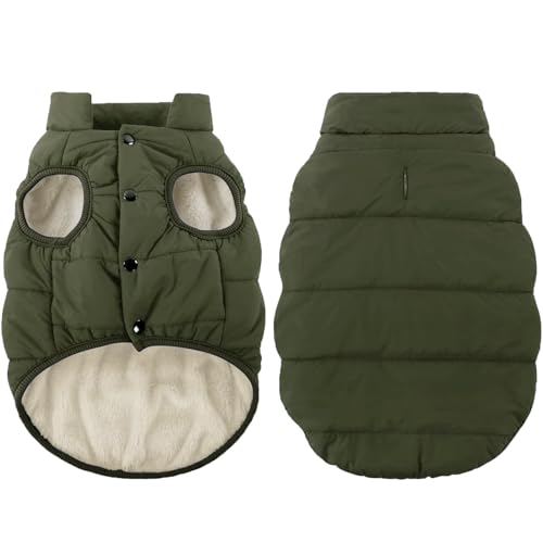 ASENKU Windproof Dog Winter Coat Waterproof Fleece Jacket Cold Weather Pet Apparel for Small Medium Large Dogs (ArmyGreen, S) - color: Armygreen, size: Small