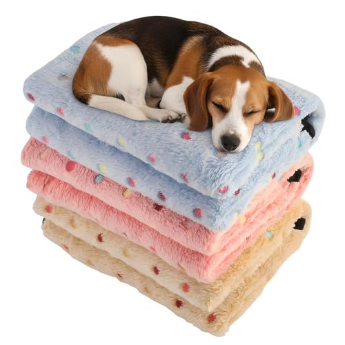 Three Piece Pet Blanket Set for Dogs Cats Soft Comfy Puppy and Kittens Bed Blanket Fluffy Fleece Pets Throw with Cute Patterns (Medium 30x20.5 inch, Colored Dots) - color: Colored Dots, size: Medium-30x20.5 Inch