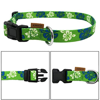 Dog Collar, Cute Floral Pattern, Soft and Adjustable Collar with Quick Release Buckle (XS (Neck 9-13", Width 3/8"), Hawaiian Green) - color: Hawaiian Green, size: XS (Neck 9-13", Width 3/8")