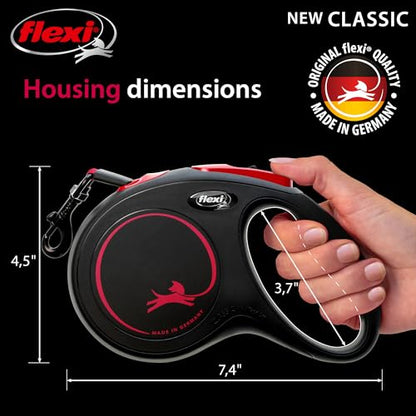 FLEXI New Classic Tape Retractable Dog Leash for Medium Dogs Upto 30-55 lbs. – 16 ft., Black Red |Tangle Free Pet Walking Leash with One-Handed Brake, Pause, Lock |German Quality Product - color: Black Fire, size: Medium - 16 Feet (Tape)