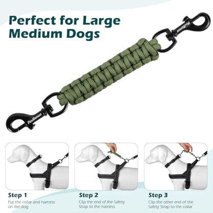 Dog Collar Safety Clip, Handmade Backup Safety Strap for Dog Harness, Prong, Pinch Collar, Double Ended Clasp Leash Connector (Army Green) - color: Army Green