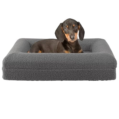 Orthopedic Dog Bed - 26x19 Inch Small Dog Bed with Supportive Bolster, Nonslip Bottom, and Removable Washable Cover - Memory Foam Cushion for Small Dogs and Cats - Pet Products by PETMAKER (Gray) - size: Small