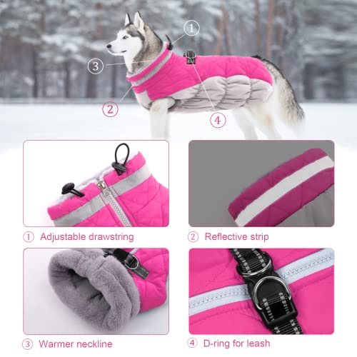 Lelepet Dog Coat Warm Dog Winter Coat Waterproof Dogs Jacket with Harness Built in Reflective Pet Fleece Vest Zip-Up Cold Weather Coats for Dogs Turtleneck & Windproof Coats Chihuahua Rose Red XS - color: Rose Red, size: X-Small