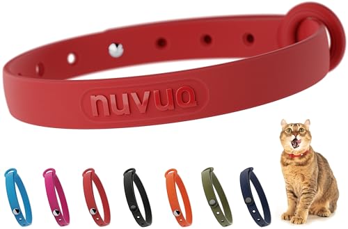 Red Cat Collar - Soft, Comfortable, and Lightweight Breakaway Collar with Name Tag Ring for Outdoor Cats and Sensitive Skin Kittens by Nuvuq (6 ⅞" to 10 ¼", Red) - color: Tomato Red