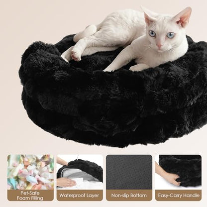 EHEYCIGA Dog Bed Medium Size Dog, Fluffy Small Dog Couch with Removable Washable Cover, Bolster Pet Sofa, Waterproof and Non-Slip, 30" x 30"x 8.5", Black - color: Black, size: 30"L x 30"W x 8.5"Th
