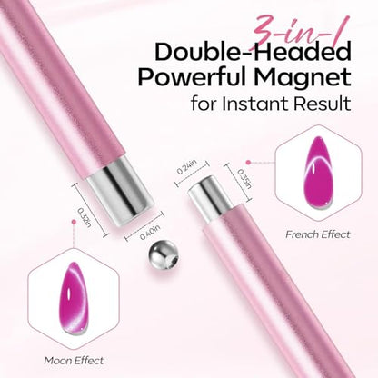 modelones Cat Eye Gel Polish Nail Magnet, 3-in-1 Cat Eye Magnet Pen & Heart-Shaped for Nail Art Tool Cylindrical & Ball &Lightning Circle Cat Eye Magnet for Cateye Gel Polish DIY Salon - color: A A 3-in-1 Double Head Cat Eye Magnet