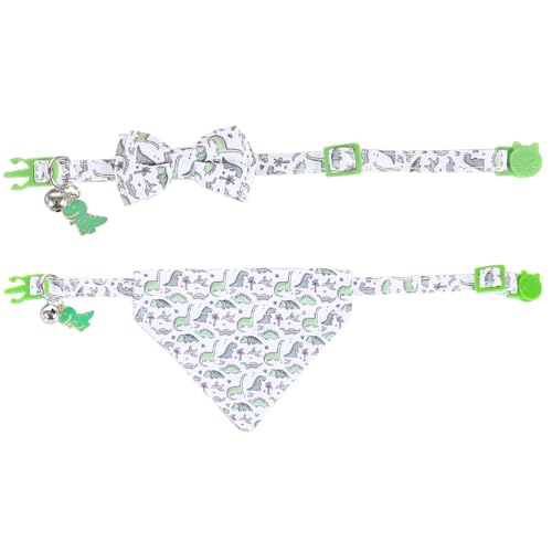 Cat Collar Breakaway with Cute Bow Tie Bandana and Bell Dinosaur Accessories for Kitty Adjustable Safety - color: dinosaur