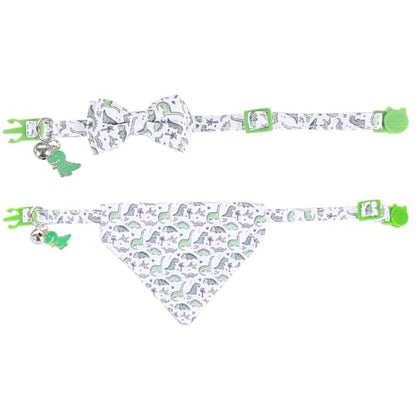 Cat Collar Breakaway with Cute Bow Tie Bandana and Bell Dinosaur Accessories for Kitty Adjustable Safety - color: dinosaur