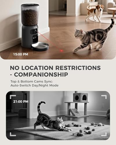 PETOCAT AI Automatic Cat Feeder with 2K HD Dual Cameras,5G&2.4G Wi-Fi 6L Cat Food Dispenser with Cats Recognition& Diet Tracking, Laser Interactive Toy & Two-Way Audio