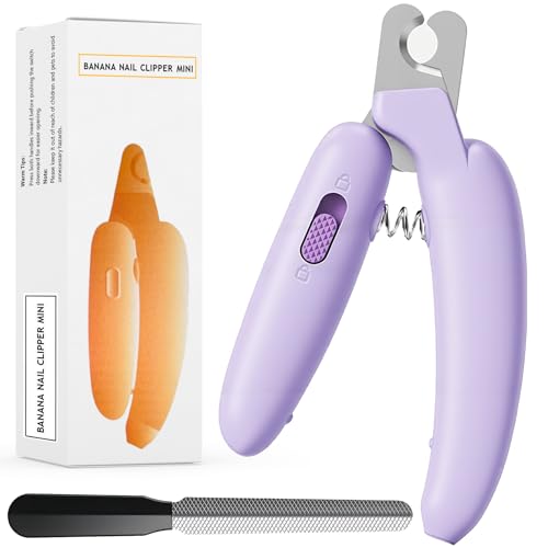 Dog Nail Clippers,Dog Nail Trimmers for Small Medium Dogs and Cats - Professional Grooming Tool with Safety Lock, Sharp Stainless Steel Blade Prevents Splitting, Includes Nail File (Purple-mini) - size: Purple-mini